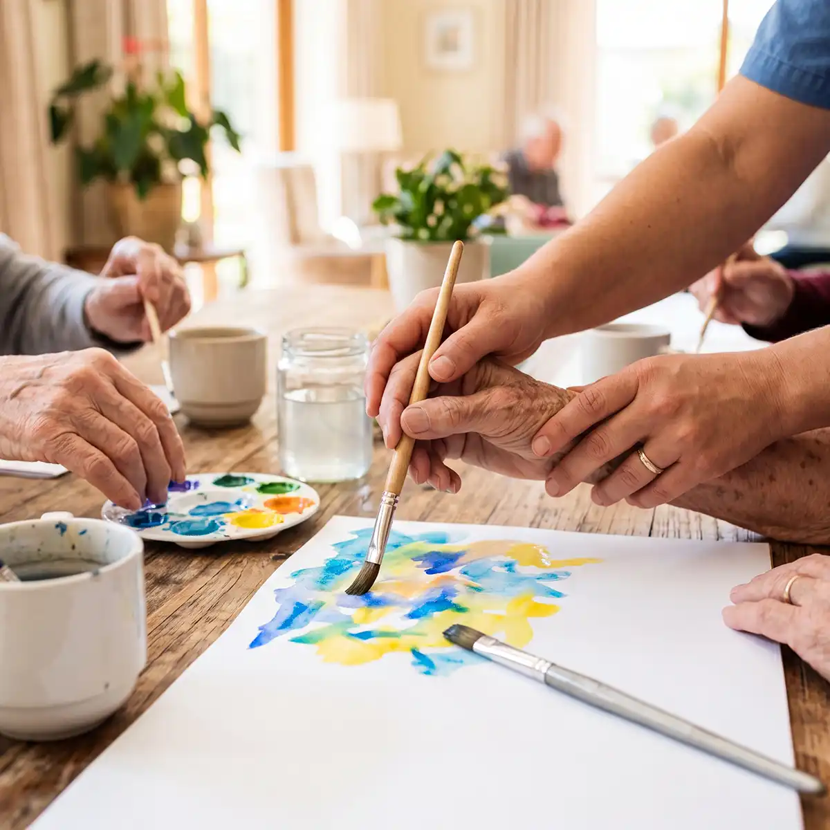 Assisted living residents enjoying a social activity together