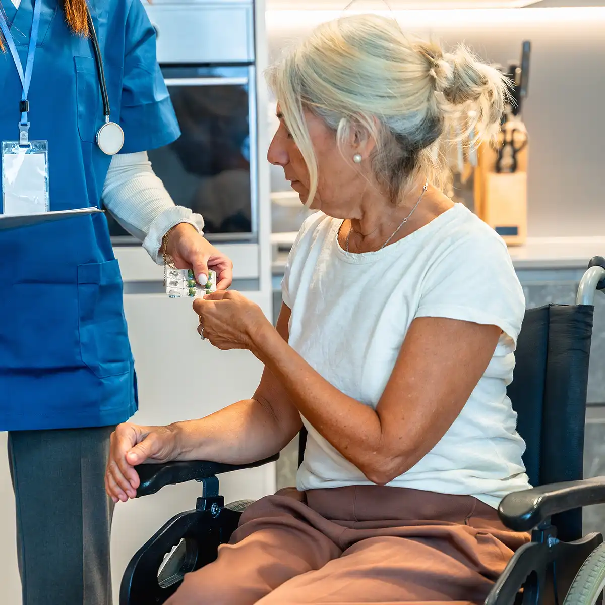 Older adults enjoying conversation in a comfortable assisted living setting